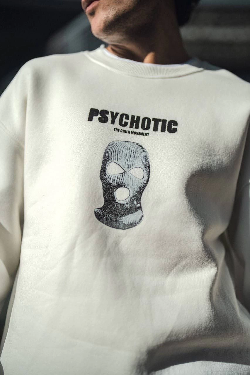 Erkek 3 iplik pamuklu Kışlık Bisiklet Yaka Baskılı SweatShirt – Beyaz