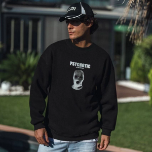 Erkek 3 iplik pamuklu Kışlık Bisiklet Yaka Baskılı SweatShirt – Siyah