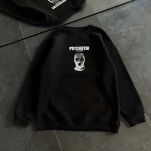 Kadın 3 iplik Kışlık Bisiklet Yaka Baskılı SweatShirt – Siyah