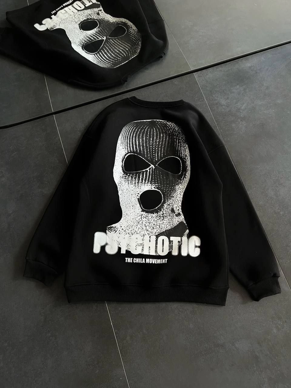 Kadın 3 iplik Kışlık Bisiklet Yaka Baskılı SweatShirt – Siyah
