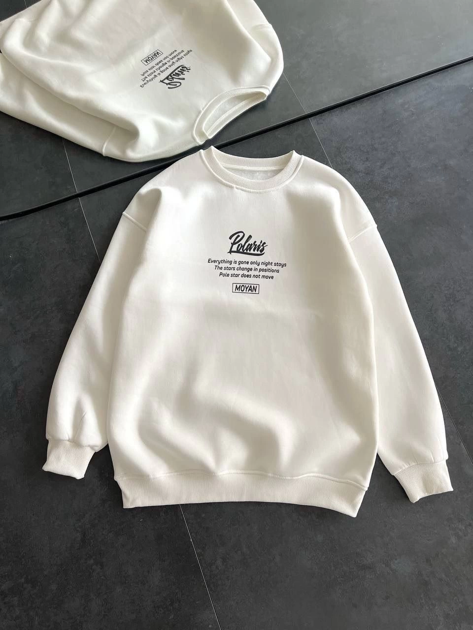 Kadın 3 iplik Pamuklu Bisiklet Yaka Baskılı SweatShirt – Beyaz