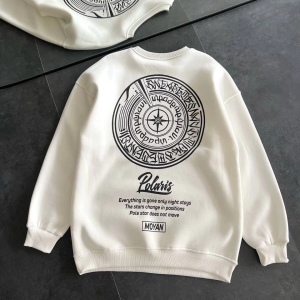 Kadın 3 iplik Pamuklu Bisiklet Yaka Baskılı SweatShirt – Beyaz