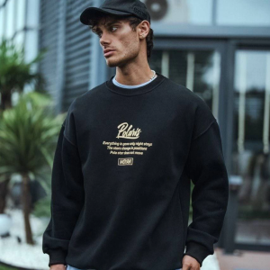 Erkek 3 iplik pamuklu Bisiklet Yaka Ön Ve Arka Baskılı SweatShirt – Siyah