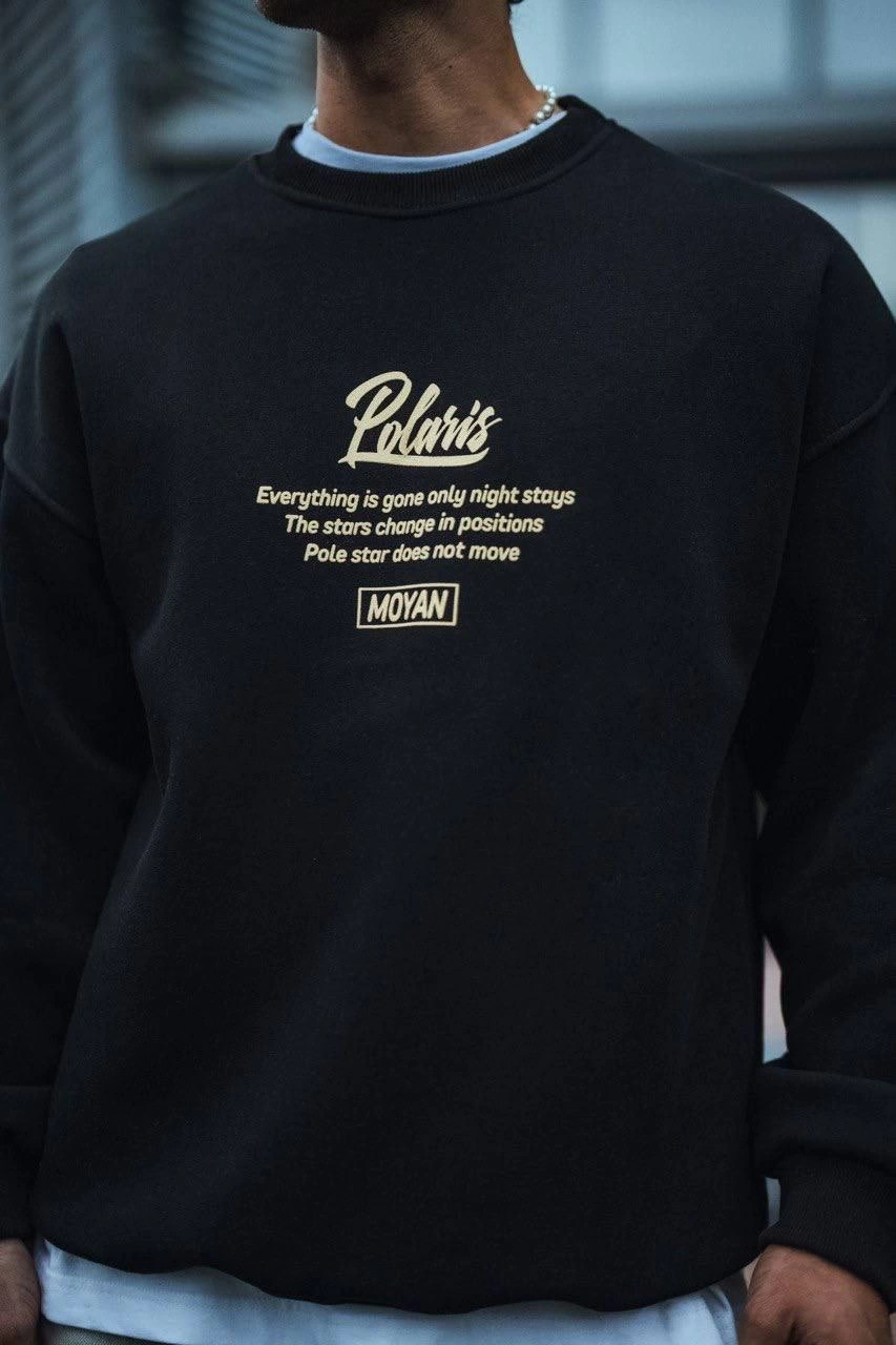 Erkek 3 iplik pamuklu Bisiklet Yaka Ön Ve Arka Baskılı SweatShirt – Siyah