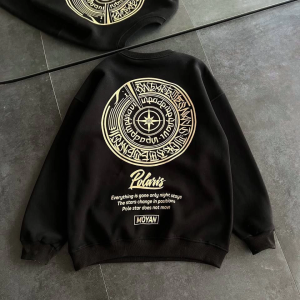 Kadın 3 iplik Pamuklu Bisiklet Yaka Baskılı SweatShirt – Siyah