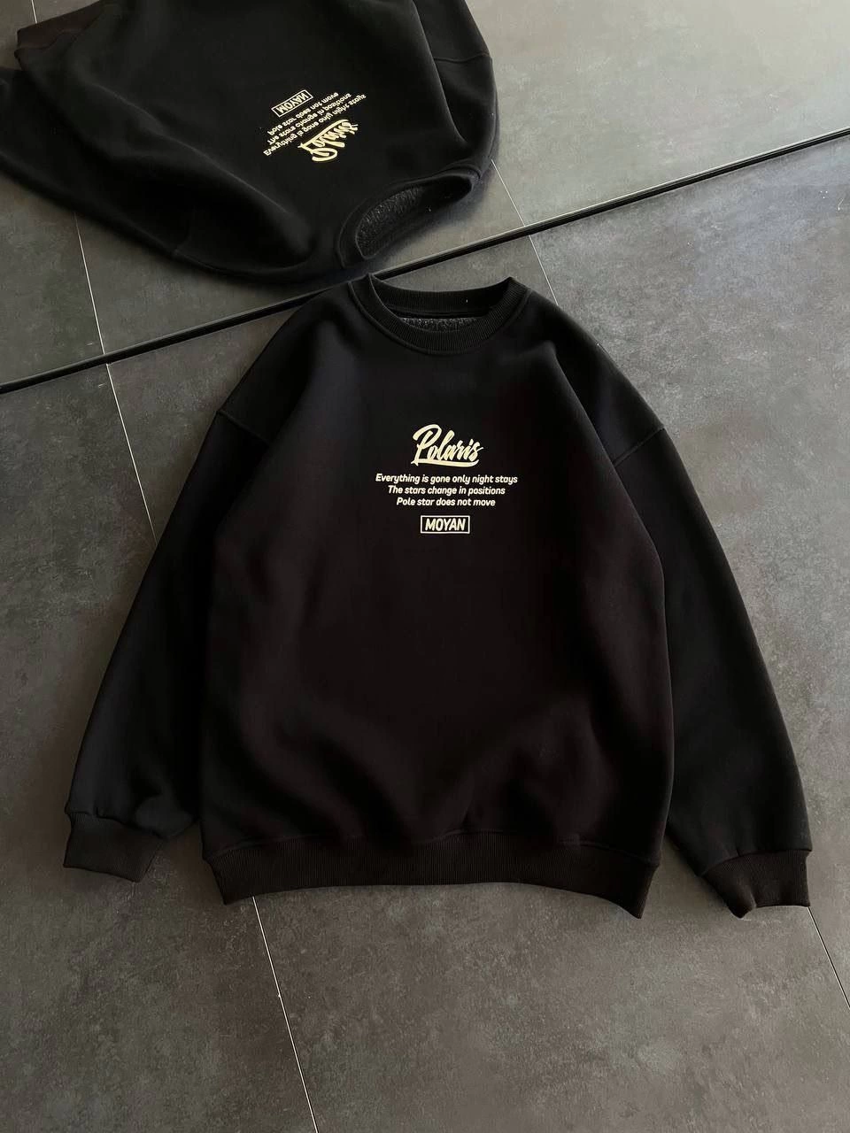 Kadın 3 iplik Pamuklu Bisiklet Yaka Baskılı SweatShirt – Siyah