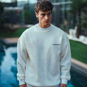 Erkek 3 iplik pamuklu Bisiklet Yaka Baskılı SweatShirt – Beyaz