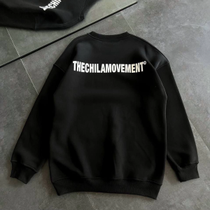 Kadın 3 iplik Kışlık pamuklu Bisiklet Yaka Oversize Baskılı SweatShirt – Siyah