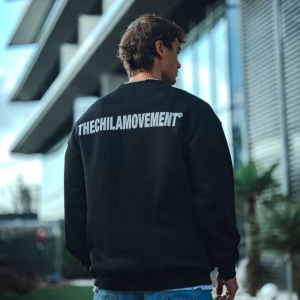 Erkek 3 iplik Pamuklu Bisiklet Yaka Oversize Baskılı SweatShirt – Siyah