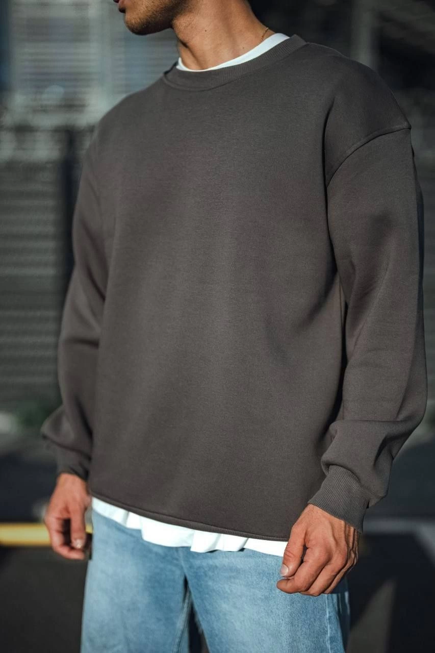 Erkek Bisiklet Yaka 3 iplik Pamuklu Basic SweatShirt – Antrasit