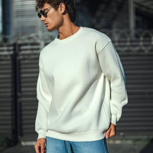 Erkek Bisiklet Yaka 3 İplik Pamuklu Basic SweatShirt – Beyaz