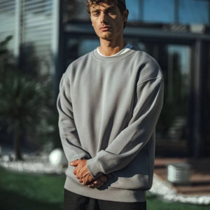Erkek Bisiklet Yaka 3 İplik pamuklu Basic SweatShirt – Boyalı Gri