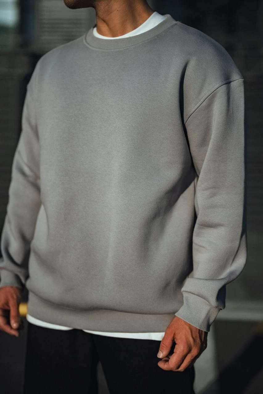 Erkek Bisiklet Yaka 3 İplik pamuklu Basic SweatShirt – Boyalı Gri