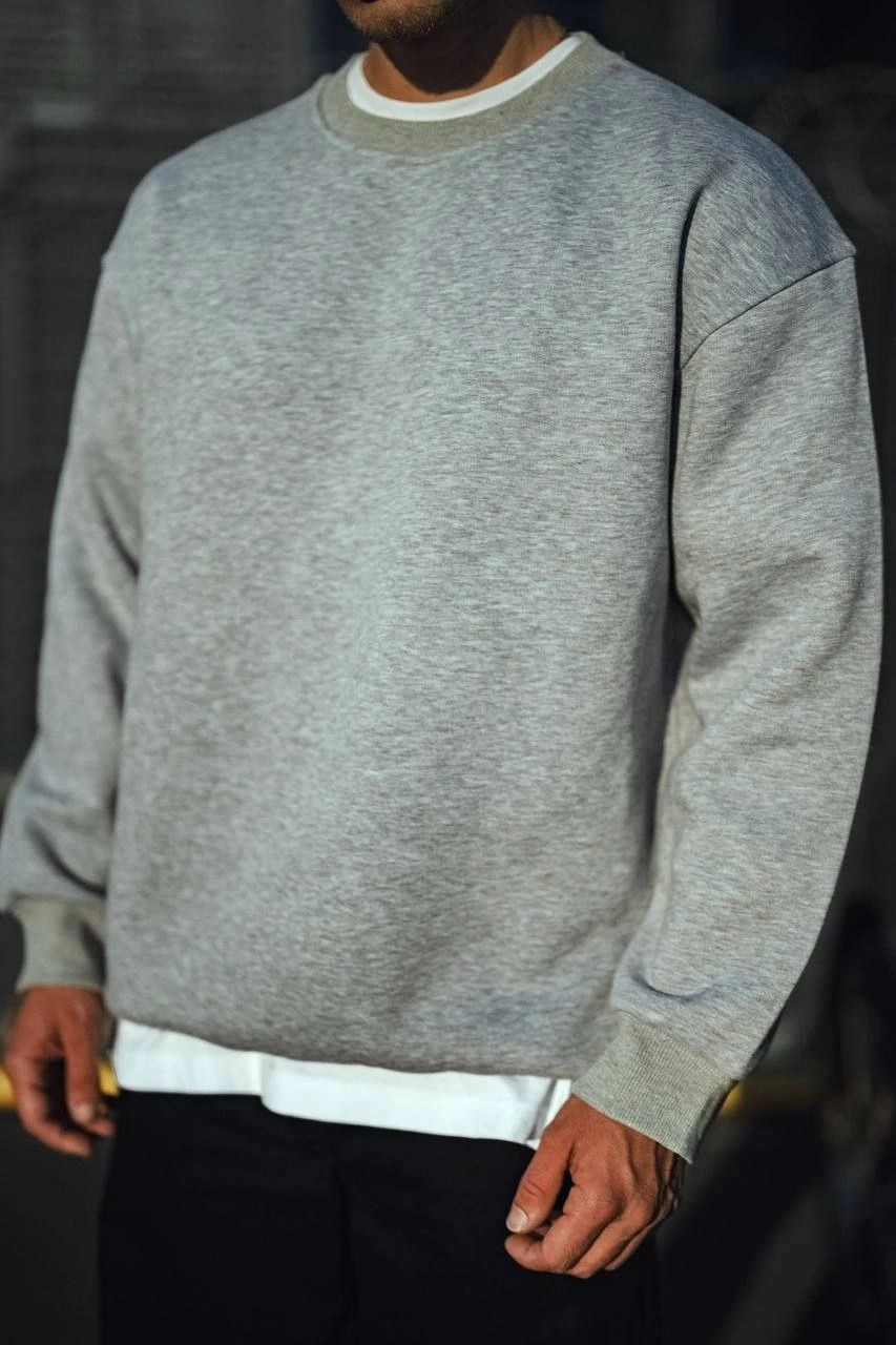 Erkek Kışlık Bisiklet Yaka 3 İplik Basic SweatShirt – Gri