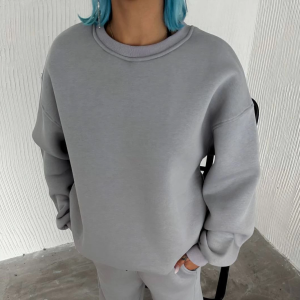 Kadın Bisiklet Yaka 3 İplik Pamuklu Basic SweatShirt – Gri