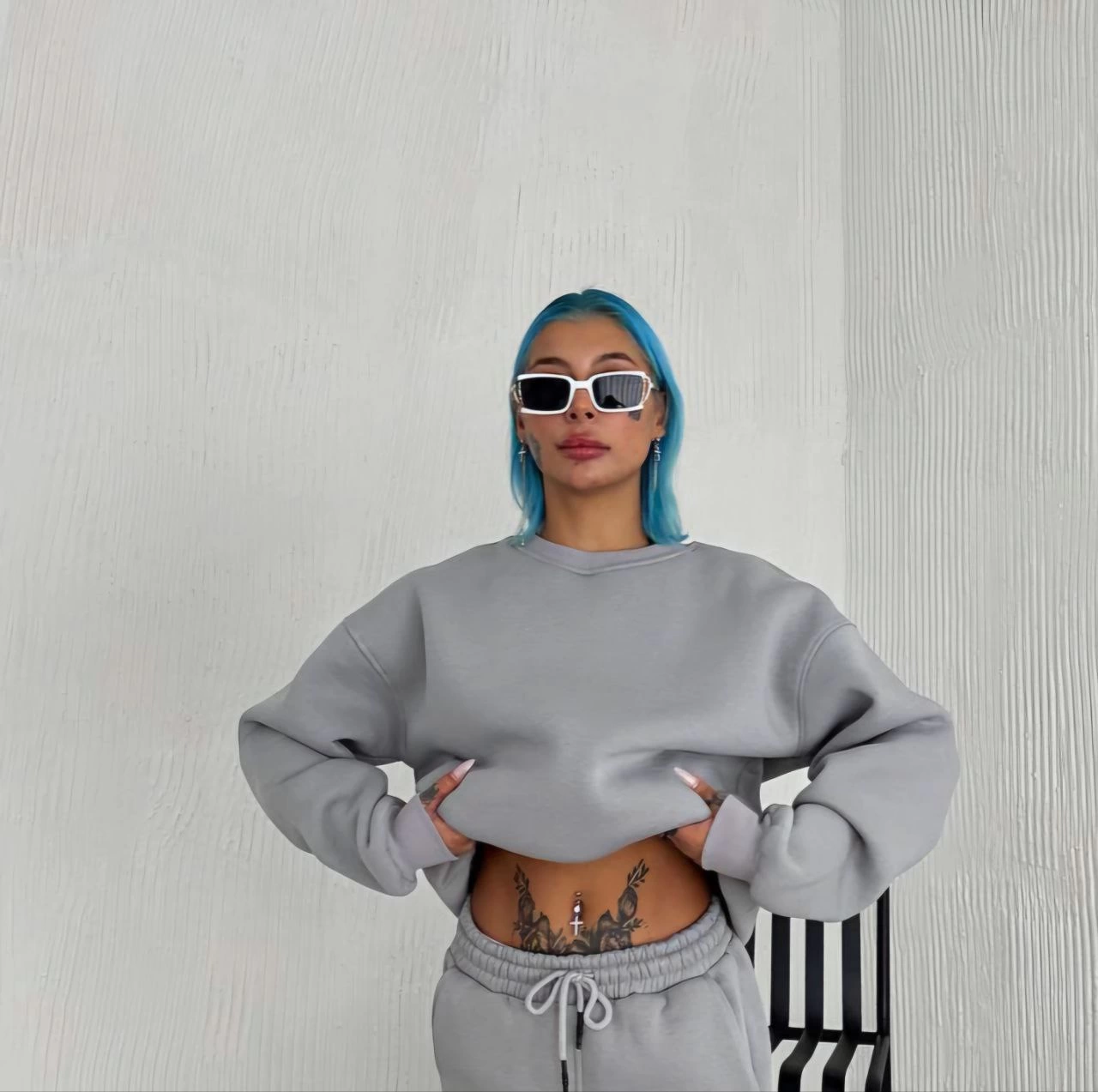 Kadın Bisiklet Yaka 3 İplik Pamuklu Basic SweatShirt – Gri