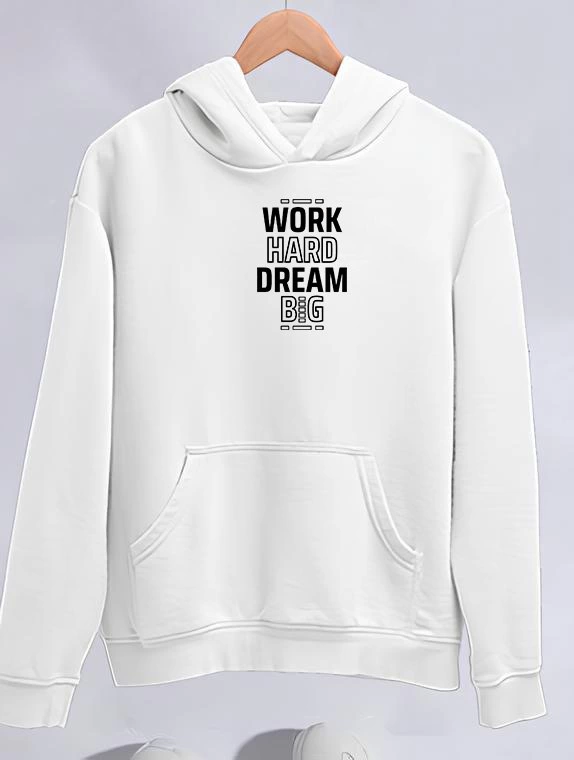 Kadın Oversize Kapüşonlu Cepli Baskılı 3 İplik Pamuklu Hoodie Sweatshirt – Beyaz