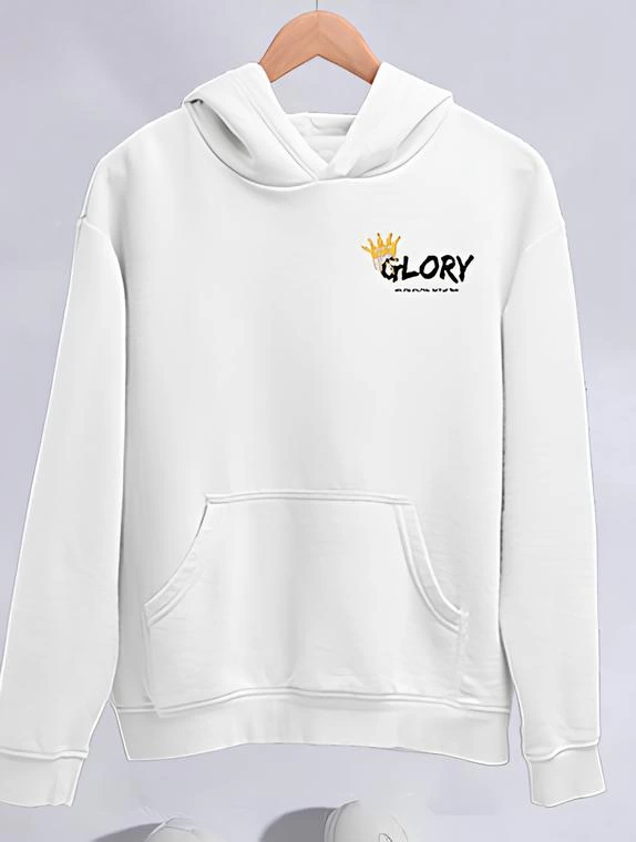 Kadın Oversize Kapüşonlu Kanguru Cepli Baskılı 3 İplik Pamuklu Sweatshirt Hoodie – Beyaz