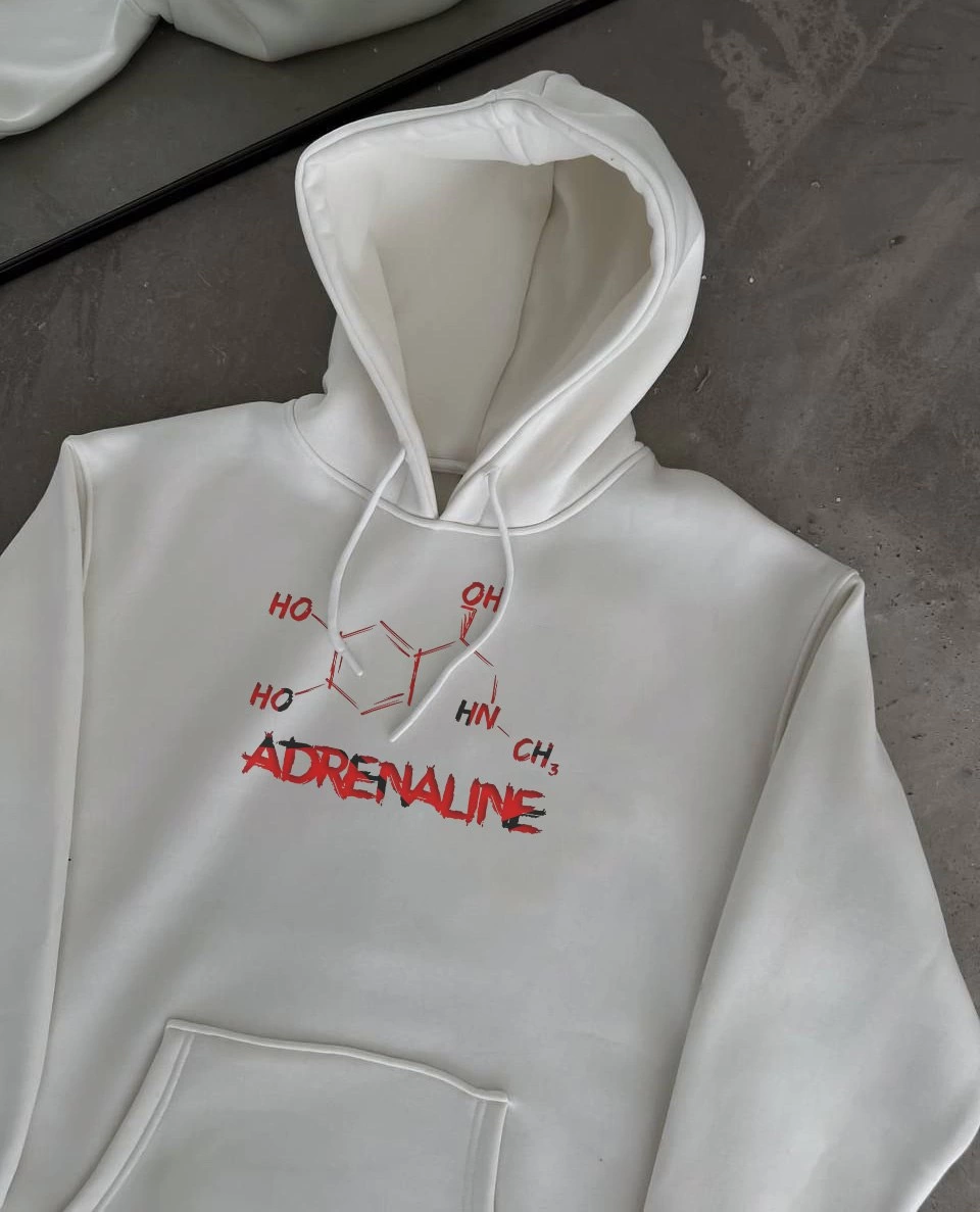 Kadın Oversize Kapüşonlu Cepli Baskılı 3 İplik Pamuklu Hoodie Sweatshirt – Beyaz