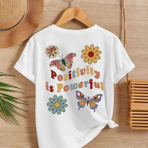 Kız Çocuk Bisiklet Yaka Baskılı T-Shirt – Beyaz