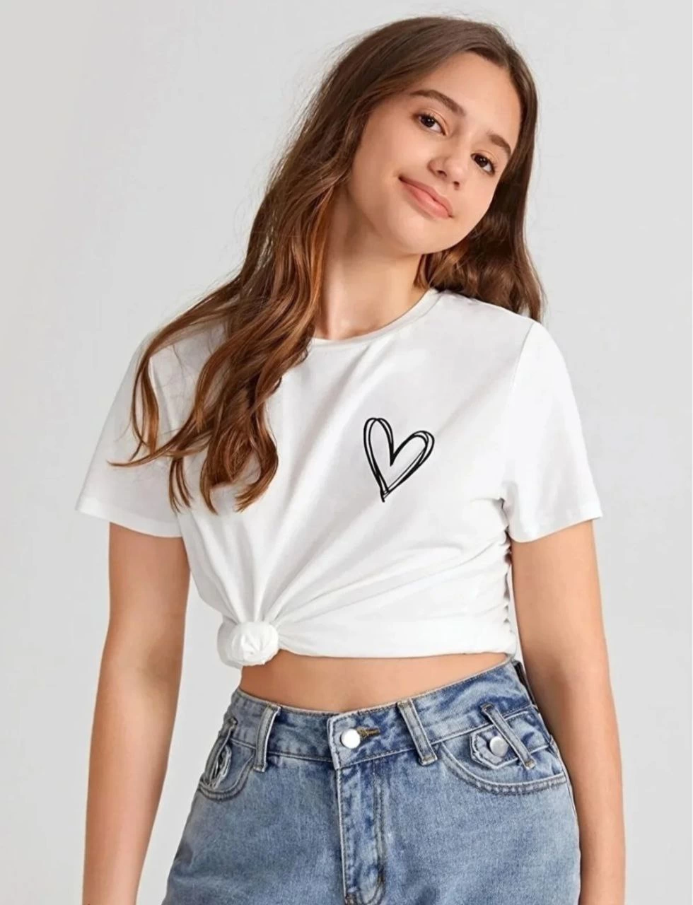 Kız Çocuk Bisiklet Yaka Baskılı T-Shirt – Beyaz