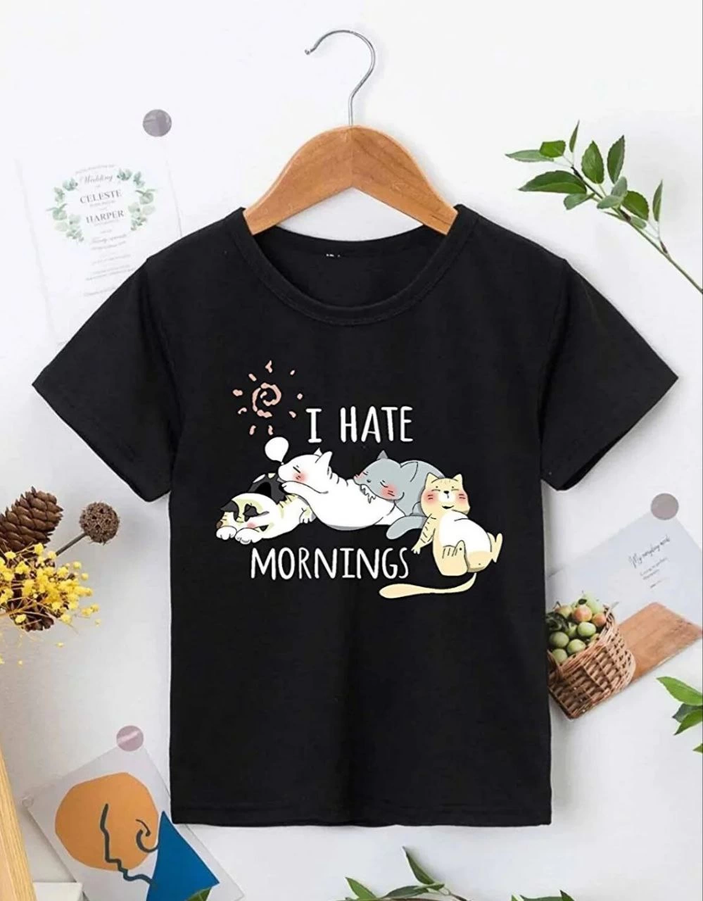 Kız Çocuk Bisiklet Yaka Baskılı T-Shirt – Siyah