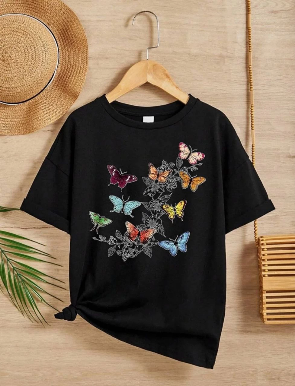 Kız Çocuk Bisiklet Yaka Baskılı T-Shirt – Siyah