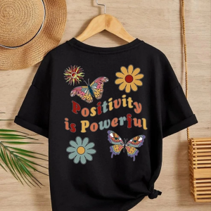Kız Çocuk Bisiklet Yaka Baskılı T-Shirt – Siyah