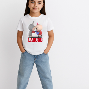 Kız Labubu Çocuk Baskılı T-Shirt – Beyaz