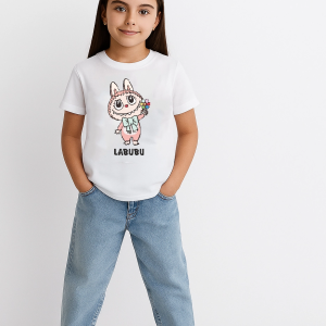 Kız Labubu Çocuk Baskılı T-Shirt – Beyaz