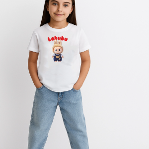Kız Labubu Çocuk Baskılı T-Shirt – Beyaz