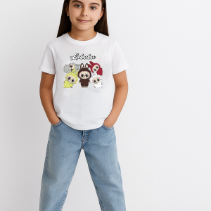 Kız Labubu Çocuk Baskılı T-Shirt – Beyaz