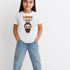 Kız Labubu Çocuk Baskılı T-Shirt – Beyaz