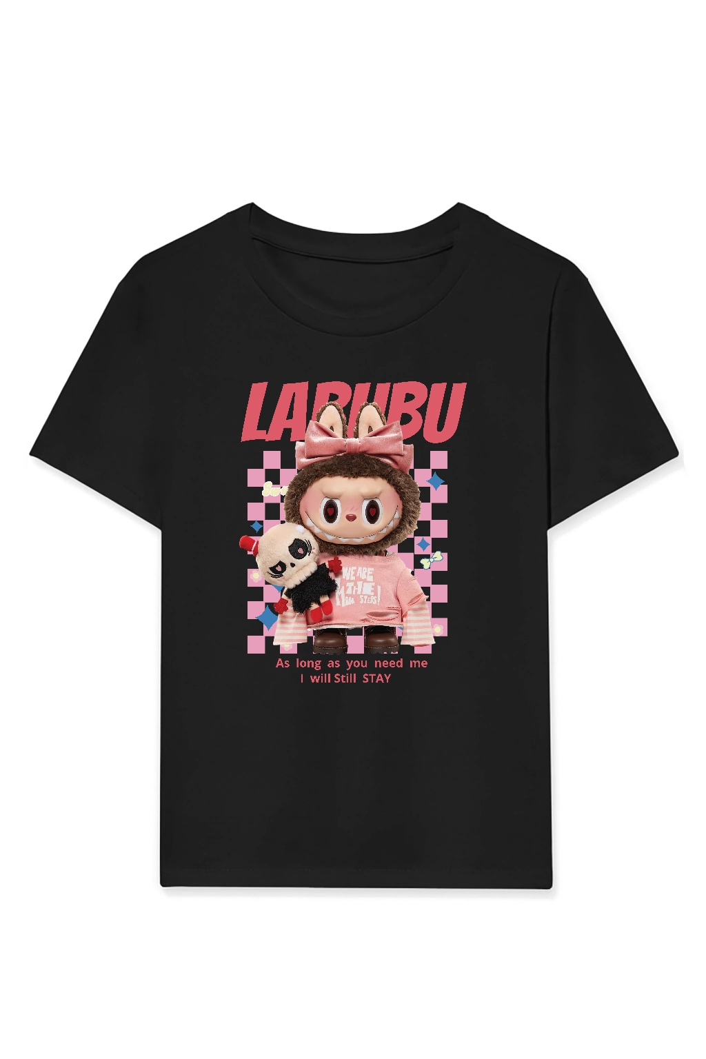 Kız Labubu Çocuk Baskılı T-Shirt – Siyah