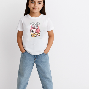 Kız Labubu Çocuk Baskılı T-Shirt – Beyaz