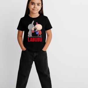 Kız Labubu Çocuk Baskılı T-Shirt – Siyah