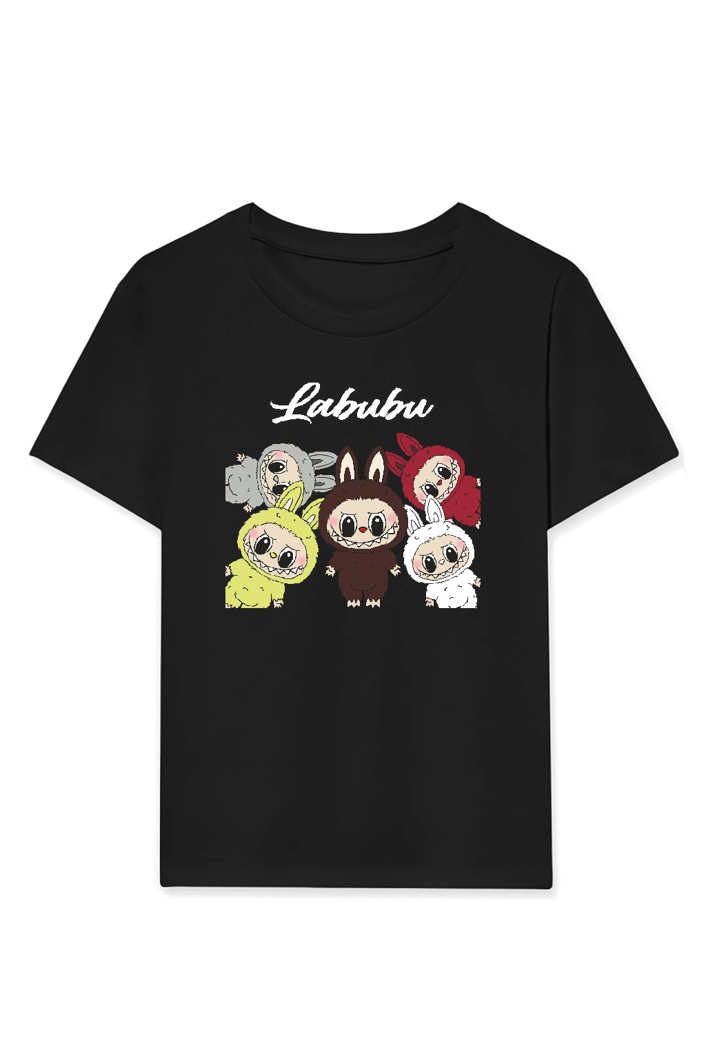 Kız Labubu Çocuk Baskılı T-Shirt – Siyah