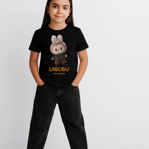 Kız Labubu Çocuk Baskılı T-Shirt – Siyah