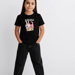 Kız Labubu Çocuk Baskılı T-Shirt – Siyah