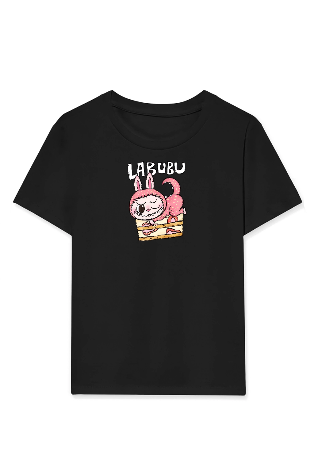 Kız Labubu Çocuk Baskılı T-Shirt – Siyah