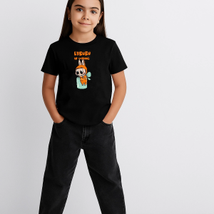 Kız Labubu Çocuk Baskılı T-Shirt – Siyah