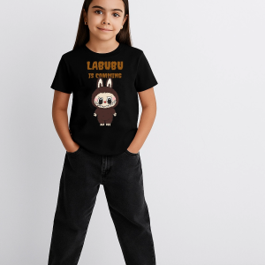 Kız Labubu Çocuk Baskılı T-Shirt – Siyah