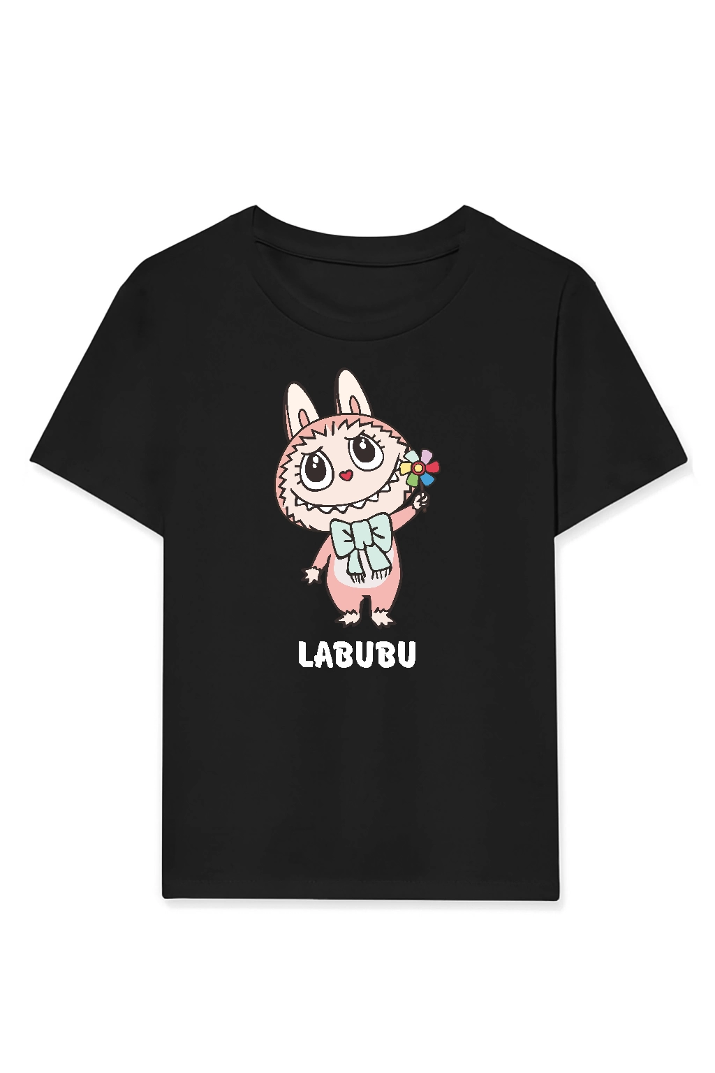 Kız Labubu Çocuk Baskılı T-Shirt – Siyah