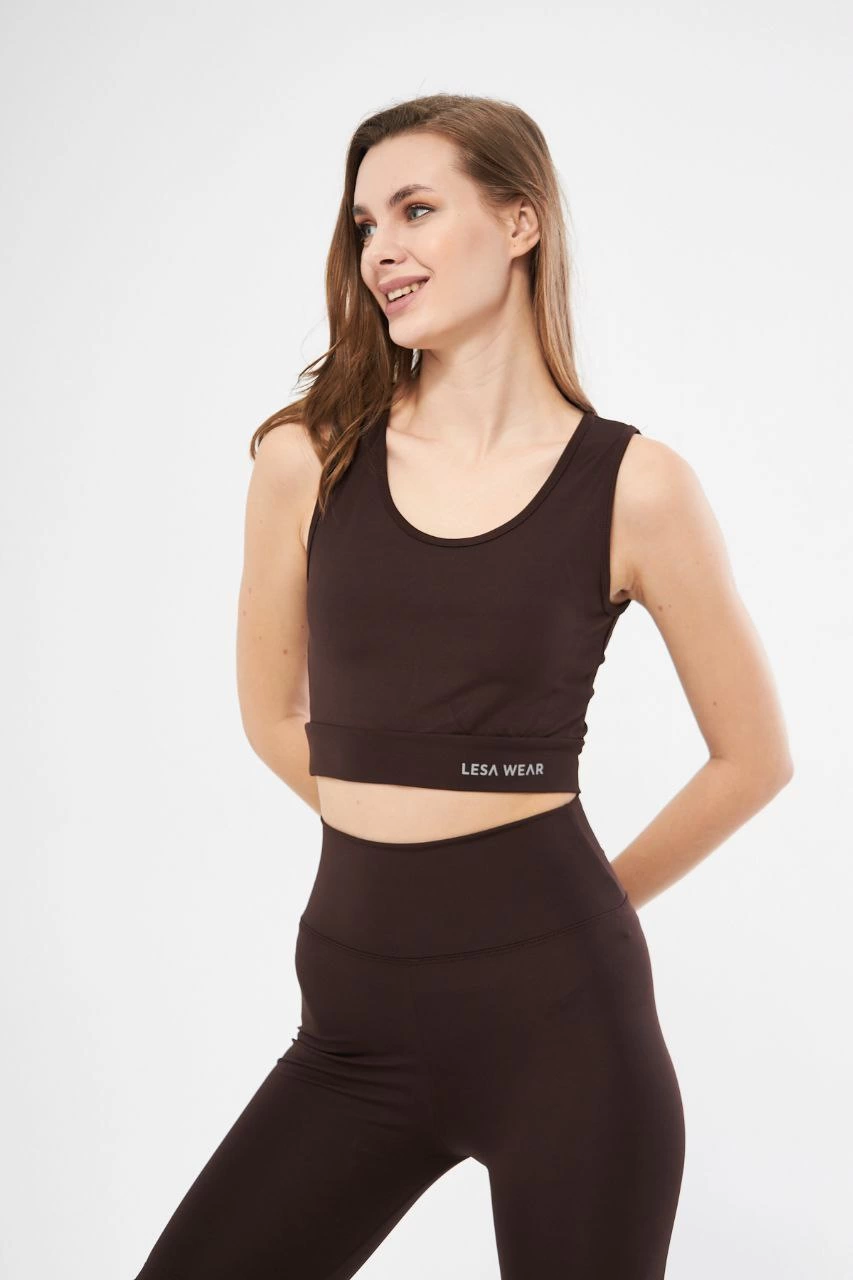 Kolsuz Sporcu Baskılı Crop – Kahve