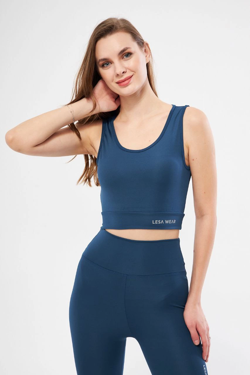 Kolsuz Sporcu Baskılı Crop – Turkuaz