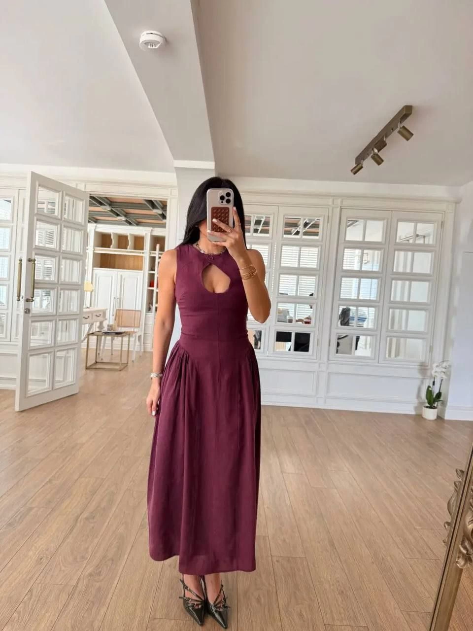 Kolsuz Uzun Kabardin Elbise – Bordo