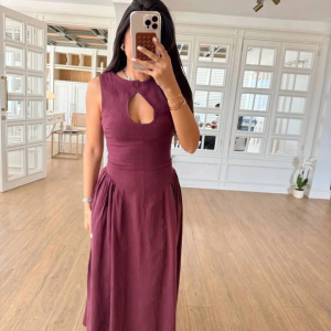 Kolsuz Uzun Kabardin Elbise – Bordo
