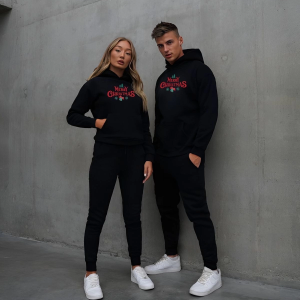 Yılbaşı Merry Christmas Baskılı Oversize Kapüşonlu Sweatshirt Hoodie – Siyah