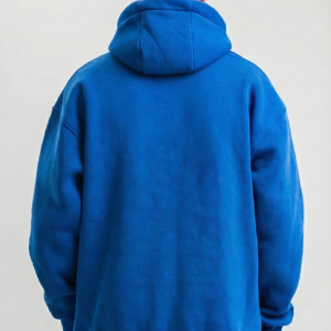 Erkek Oversize 3 İplik Pamuklu Kapüşonlu Kanguru Cepli Hoodie Sweatshirt – Saks Mavisi