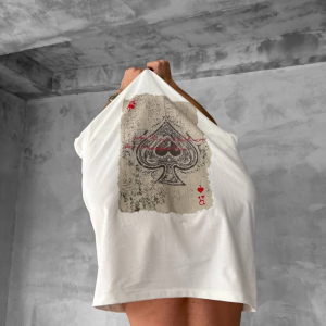 ERKEK Tişört Kısa kol Ön ve Arka Baskılı Oversize Bisiklet Yaka T-Shirt – Beyaz